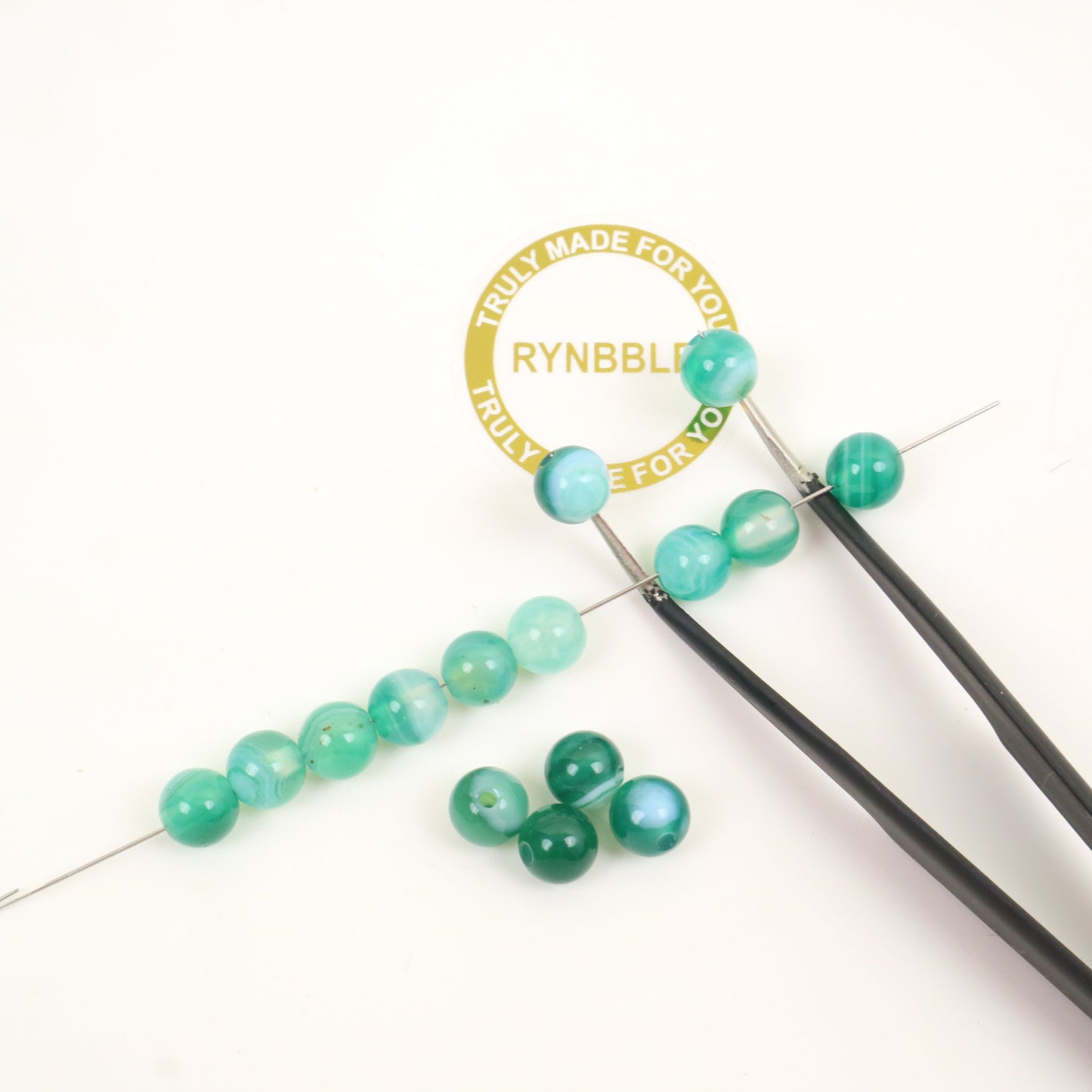 Striped Green Agate Beads-Ball 6mm Around 32pcs