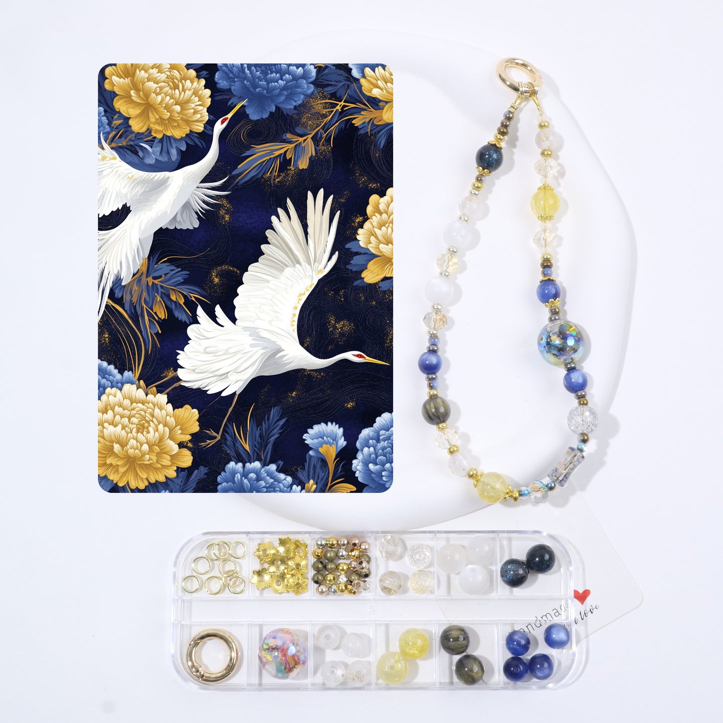 White Crane Mobile Phone Chain Kit