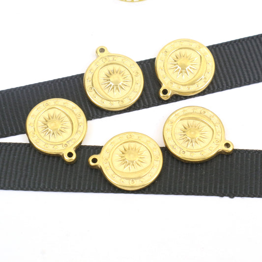 Gold Steel - Craved Sun Pendant 15mm Around 3pcs
