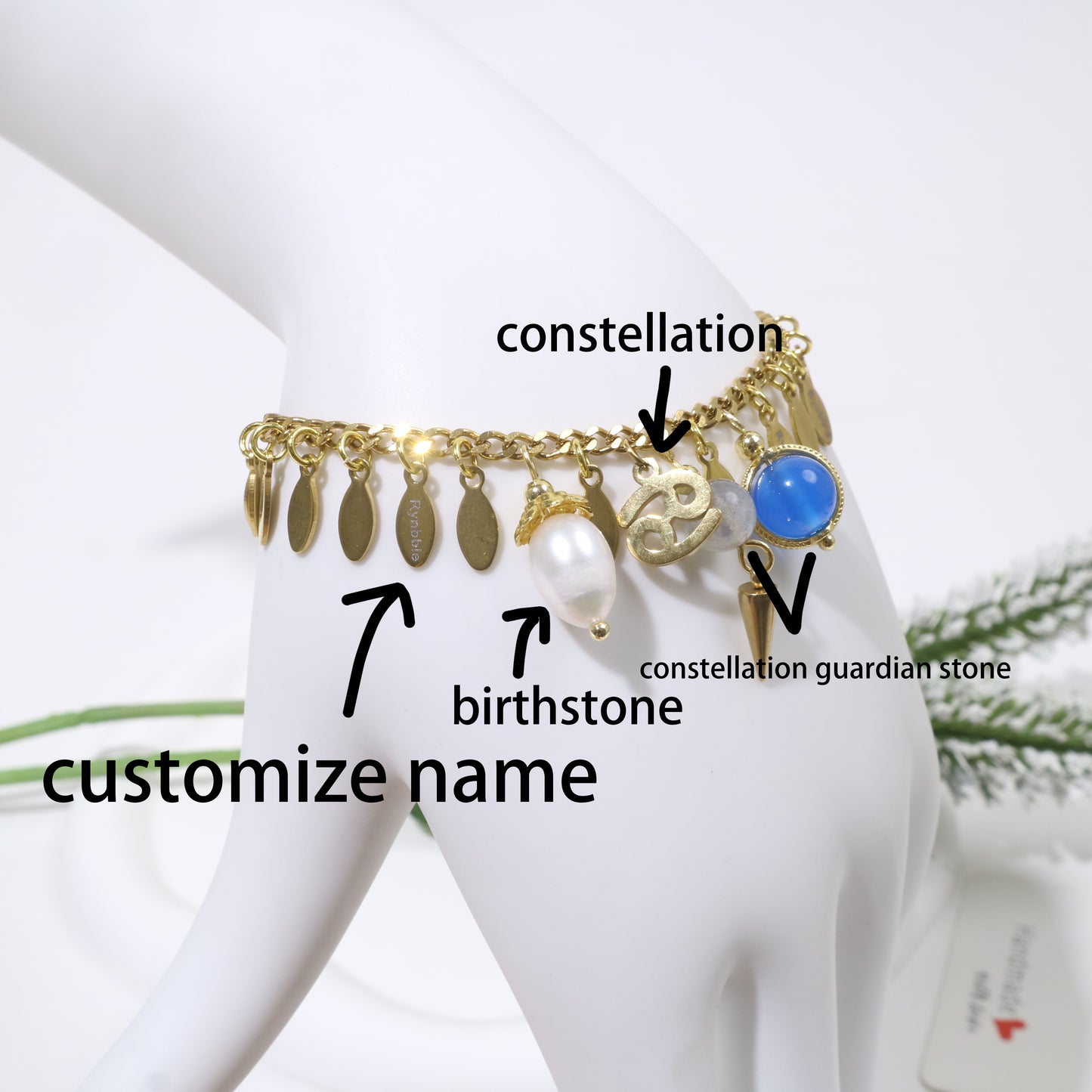 Customize Bracelet, Engraved with Name, Birthstone, Constellation & Guardian Stone