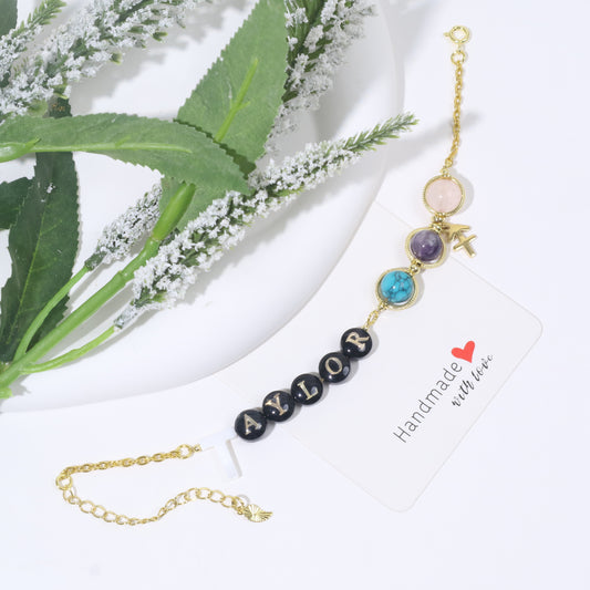 Customized bracelet, Shell with name & Birthstone & Constellation & guardian stone