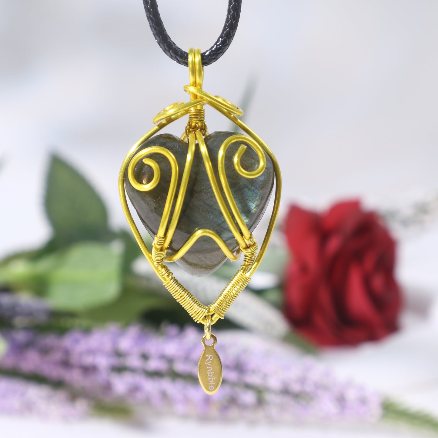 Customize Name ,Wire Wrap Heart Shaped Labradorite Necklace