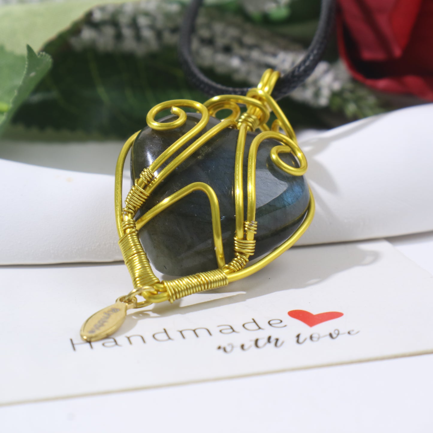 Customize Name ,Wire Wrap Heart Shaped Labradorite Necklace