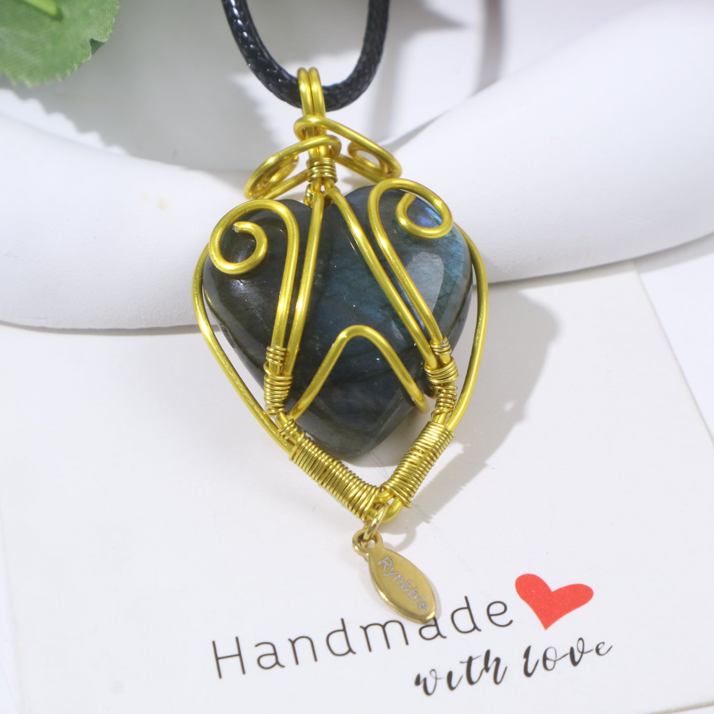 Customize Name ,Wire Wrap Heart Shaped Labradorite Necklace