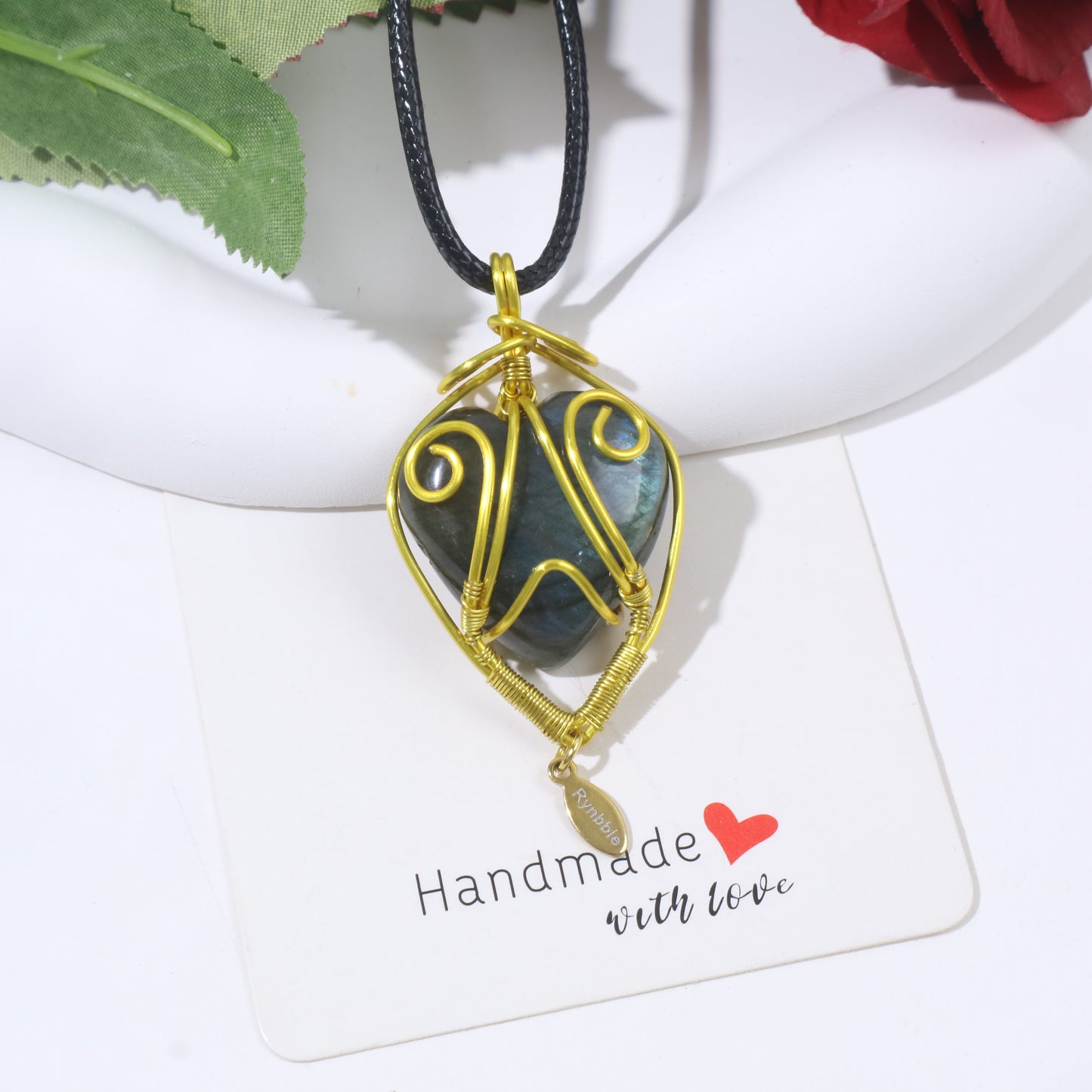 Customize Name ,Wire Wrap Heart Shaped Labradorite Necklace