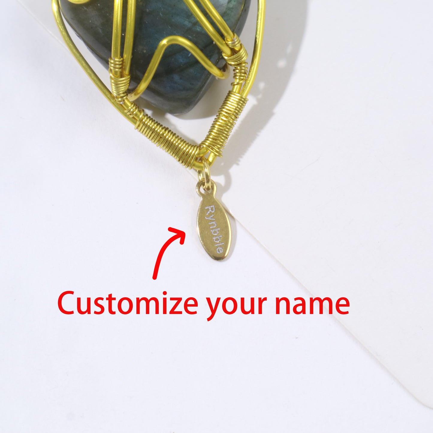Customize Name ,Wire Wrap Heart Shaped Labradorite Necklace