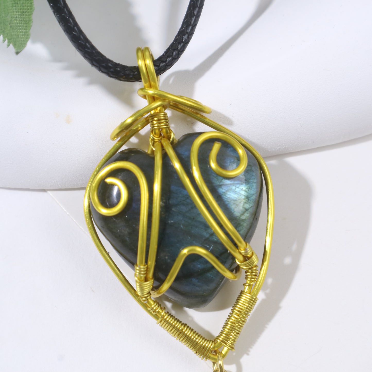 Customize Name ,Wire Wrap Heart Shaped Labradorite Necklace